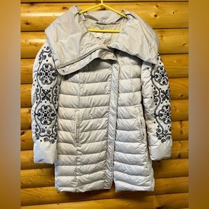 Womens Odd Molly Anthropologie Ecru Embroidered Puffer Coat Size 2 Medium